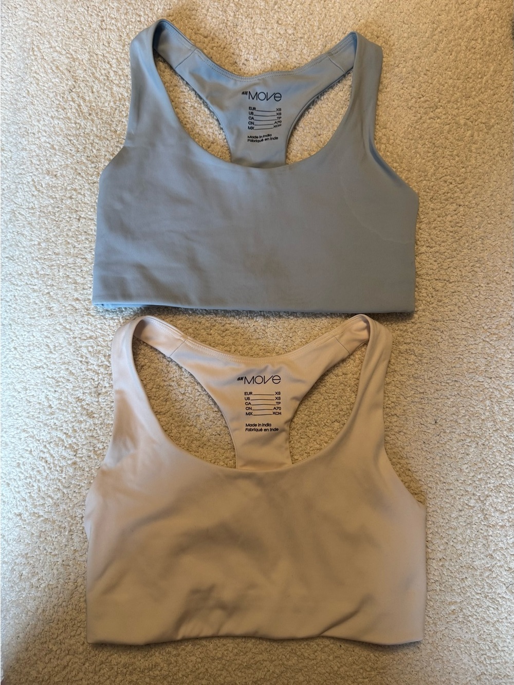 MOVE Racerback Sports Bras in Light Blue and white